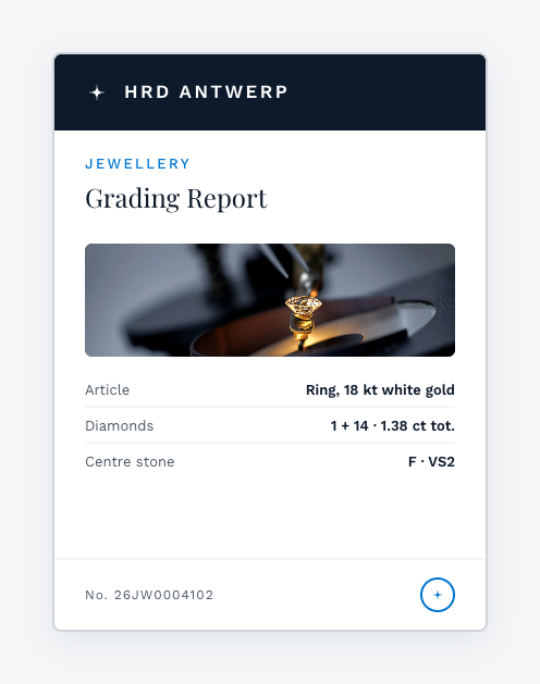 HRD jewellery grading report with photograph